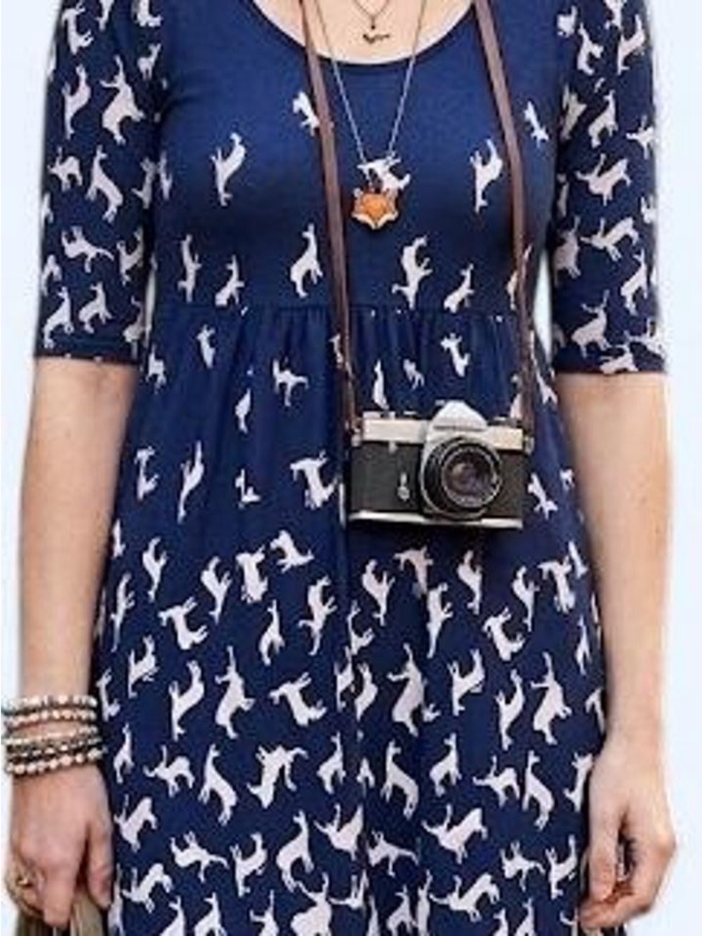 Navy Midi Dress with White Animal Silhouette Print